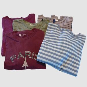 Set Of 5 Gap Mens Stripe Paris Athletic Fit Short Sleeve T-Shirts Assorted Large